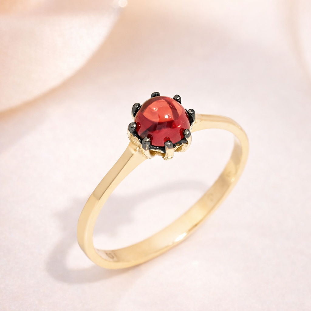 14k Gold Garnet Solitaire Ring: January Birthstone Jewelry