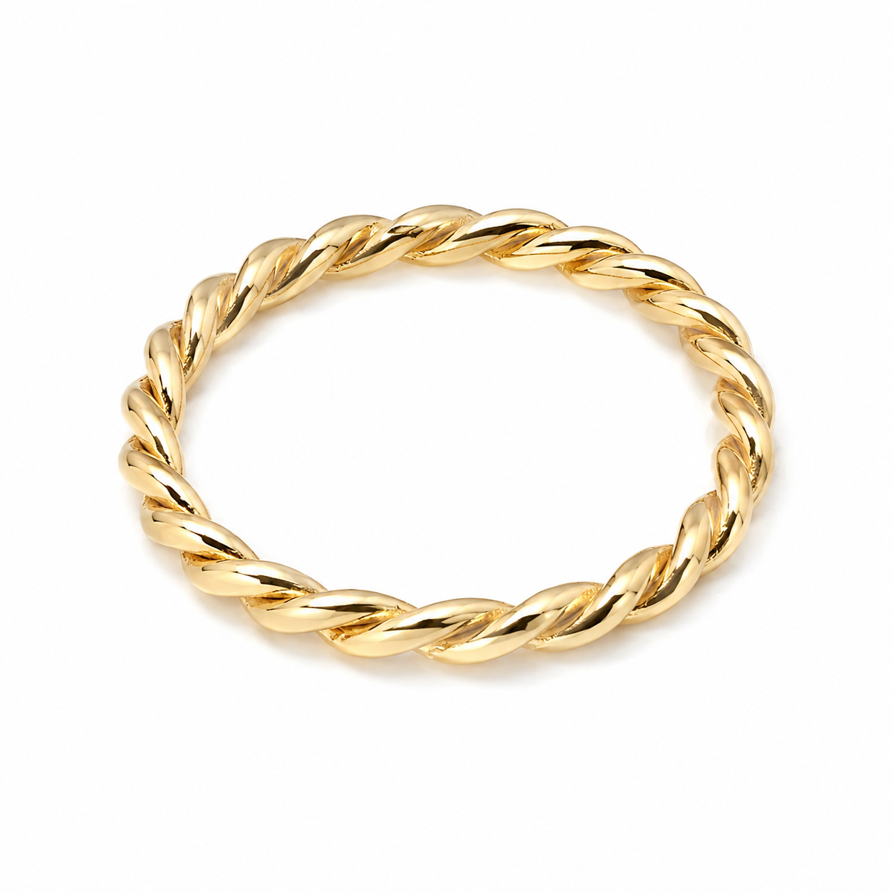 14k Gold twisted ring on a white background