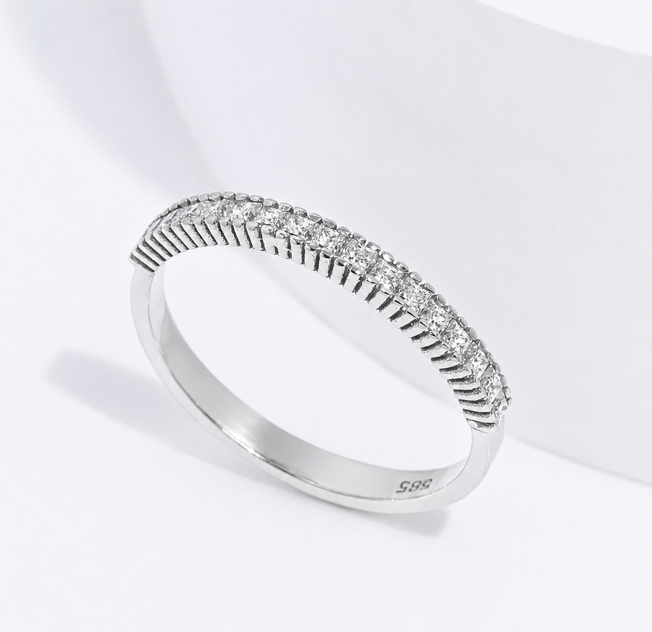 14k Gold Half Eternity Ring: Cubic Zirconia Stacking Band