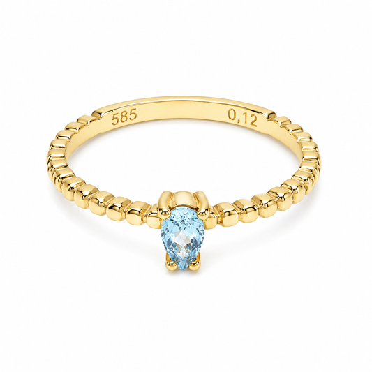 Pear Aquamarine Ring: 14K Solid Gold Minimalist Band