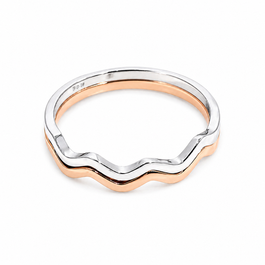 Two-Tone 14K Gold Zig Zag Ring - White & Rose Gold
