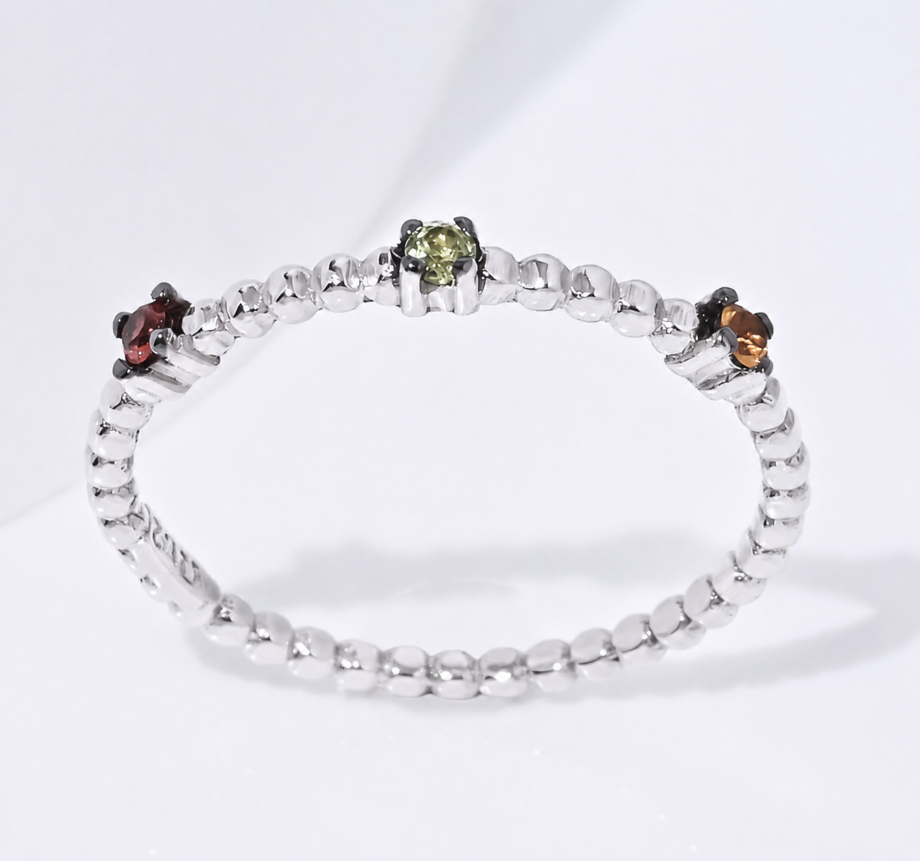 14k Gold Triple Gemstone Ring: Citrine, Garnet & Tsavorite