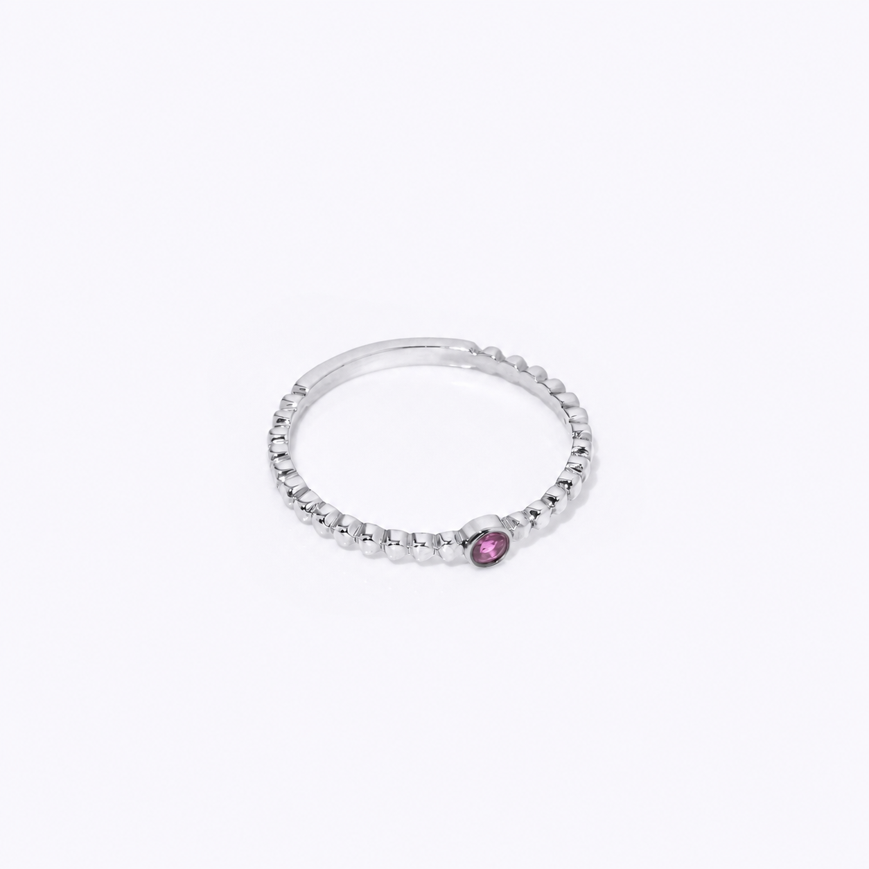 Dainty 14K Gold Ruby Ring: Beaded Stacking Band