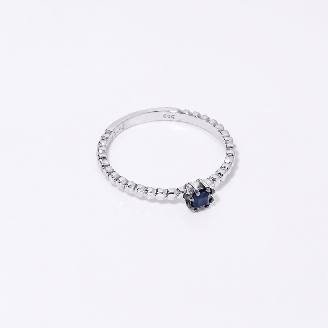 Princess Cut Sapphire Ring: 14K Gold Beaded Band, September Birthstone