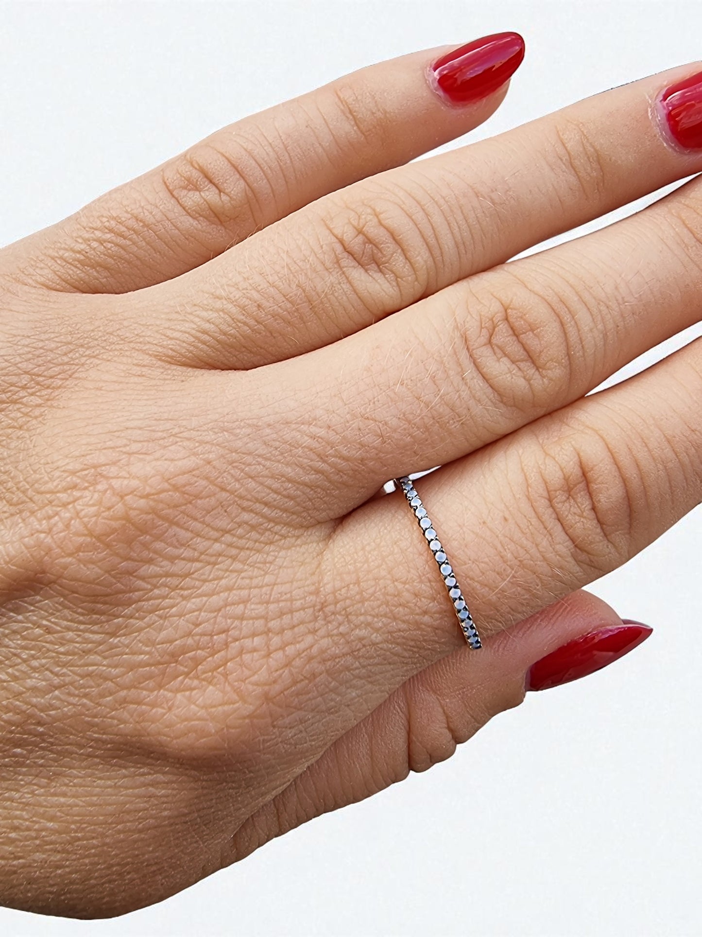 Dainty 14K Gold Opal Ring: Half Eternity Stacking Band