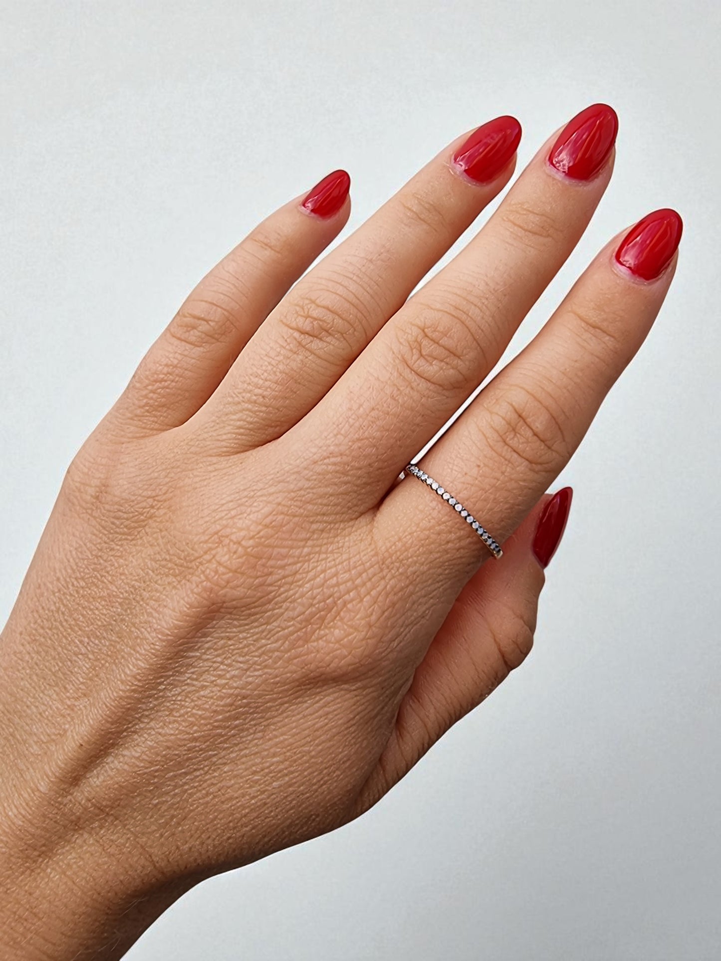 Dainty 14K Gold Opal Ring: Half Eternity Stacking Band