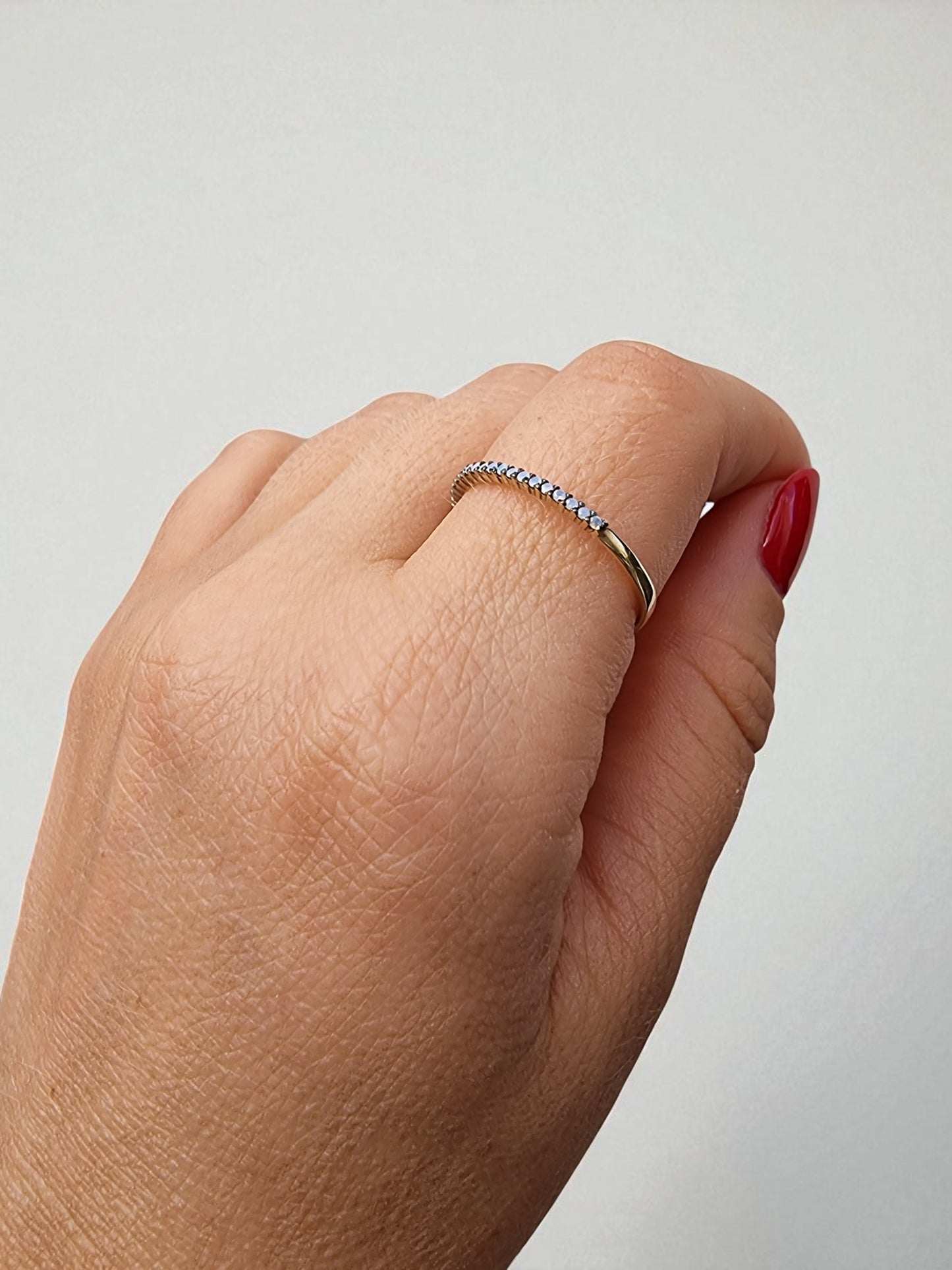 Dainty 14K Gold Opal Ring: Half Eternity Stacking Band