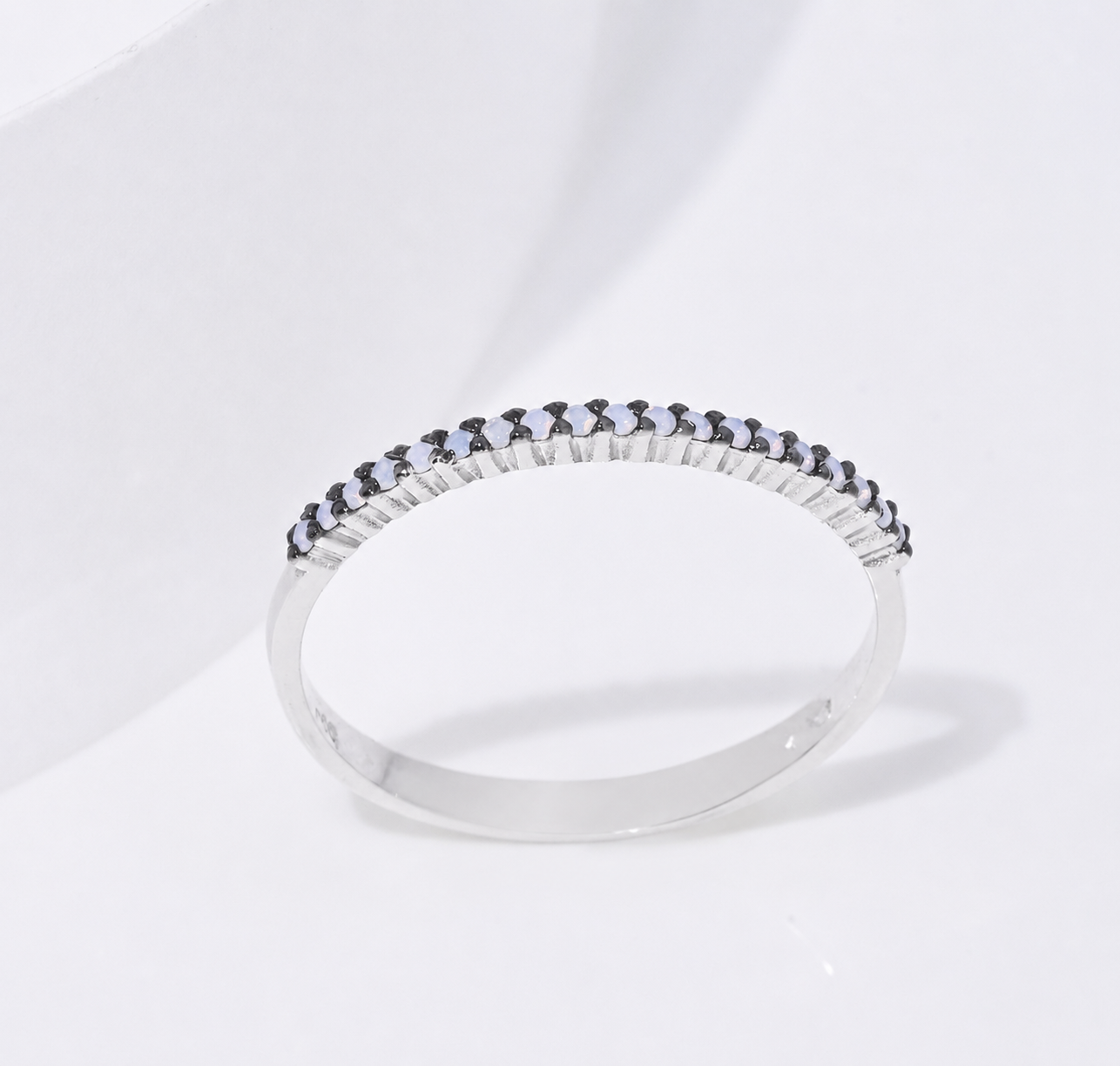 Dainty 14K Gold Opal Ring: Half Eternity Stacking Band