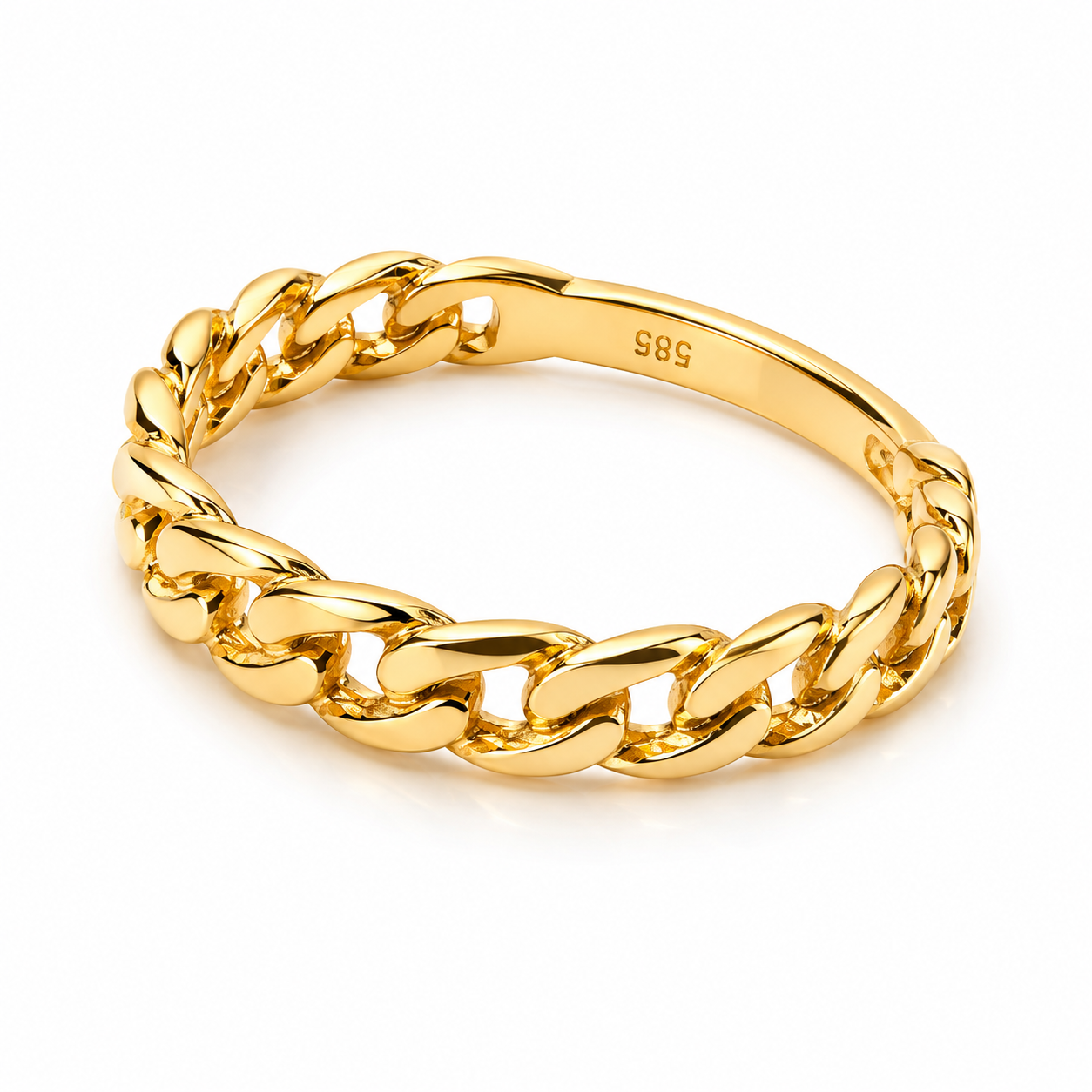 14k Gold chain ring on a white background