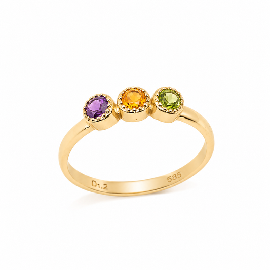 14K Gold Family Birthstone Ring - Personalized Mother's Ring