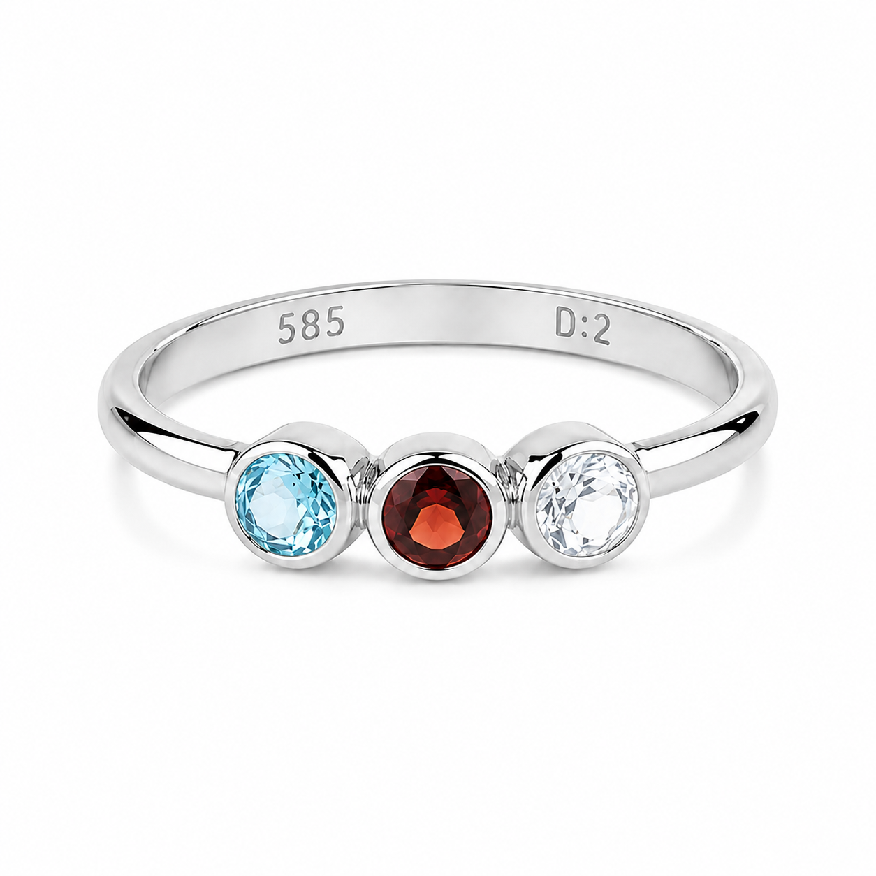 14k Gold Triple Birthstone Ring - Personalized Family Jewelry