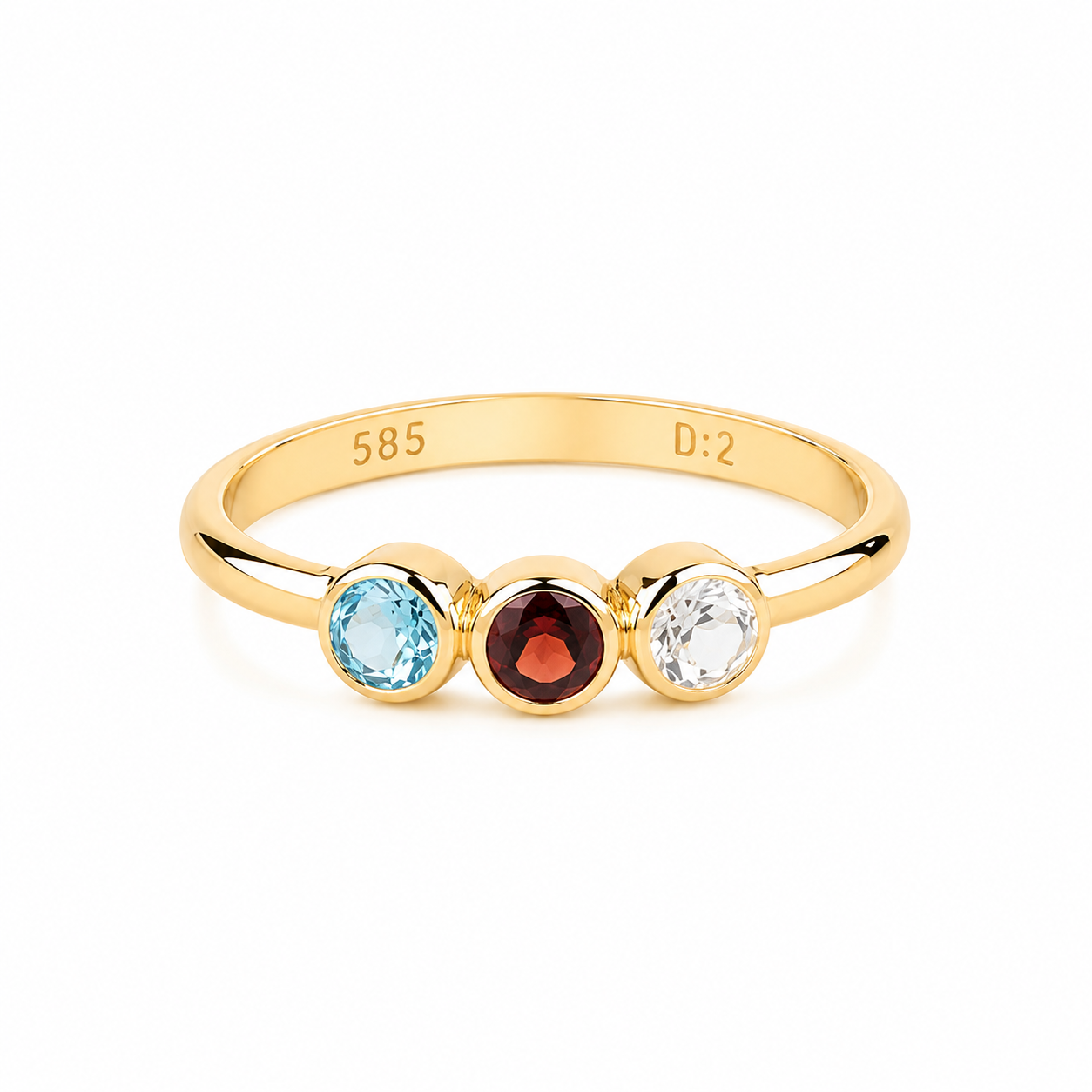14k Gold Triple Birthstone Ring - Personalized Family Jewelry