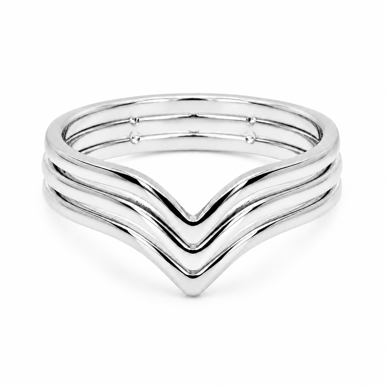 14k gold ring with three chevron bands on a white background