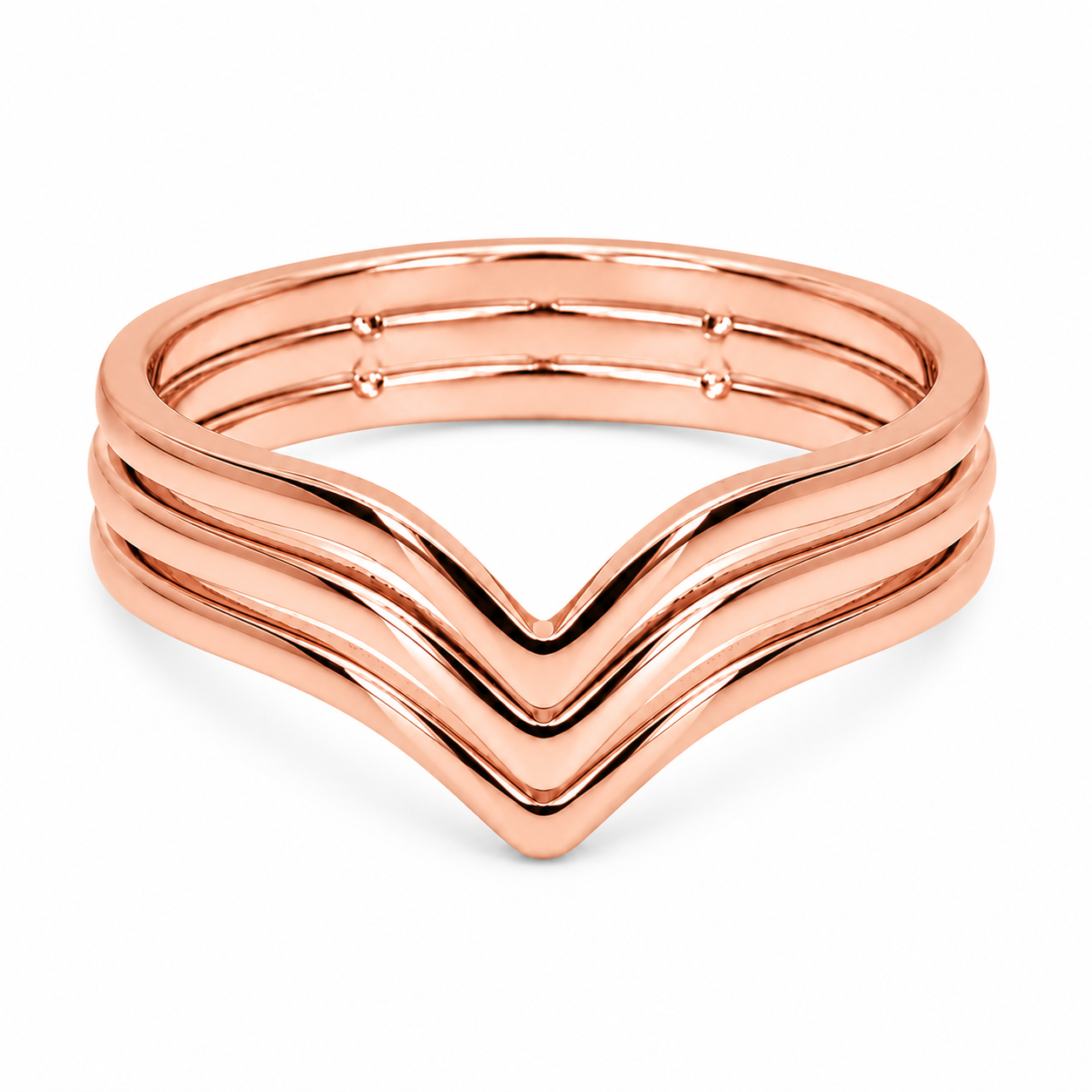 14k Rose gold ring with wavy design on a white background