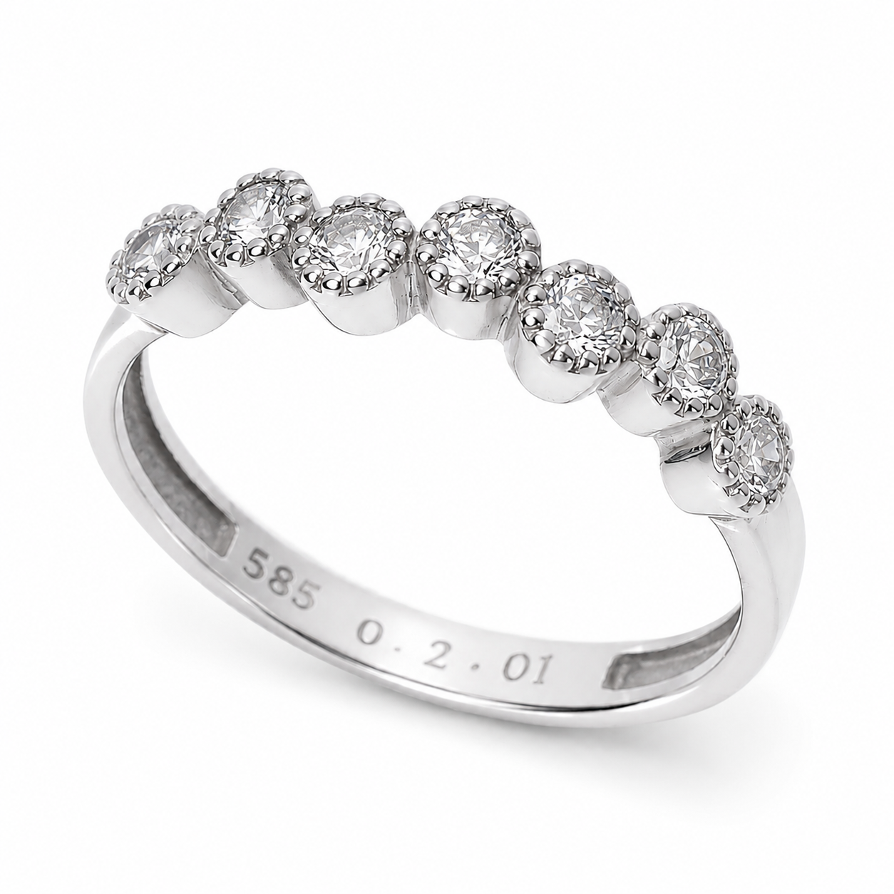 14k white gold ring with  7 Cubic Zirconia stones
