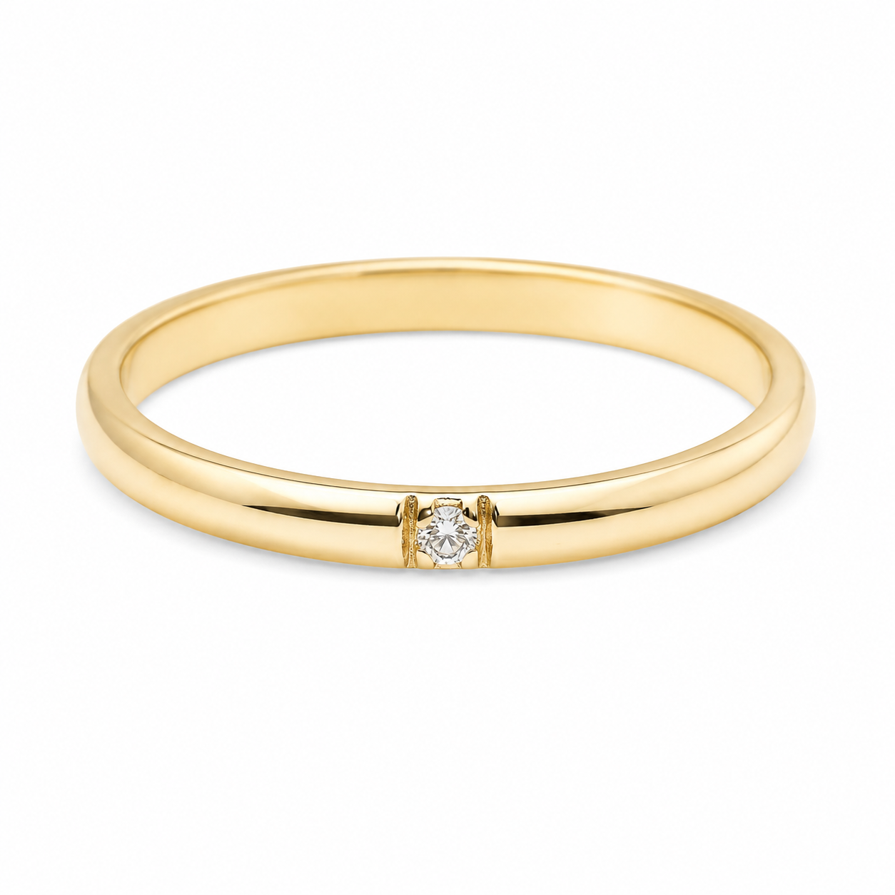 14K Yellow Gold Wedding Band: Simple Diamond Promise Ring
