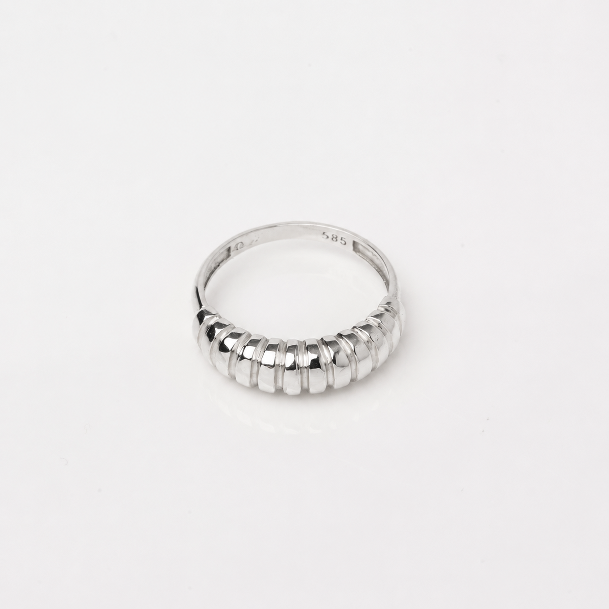 14K Gold Croissant Dome Ring: Chunky Ribbed Stacking Ring