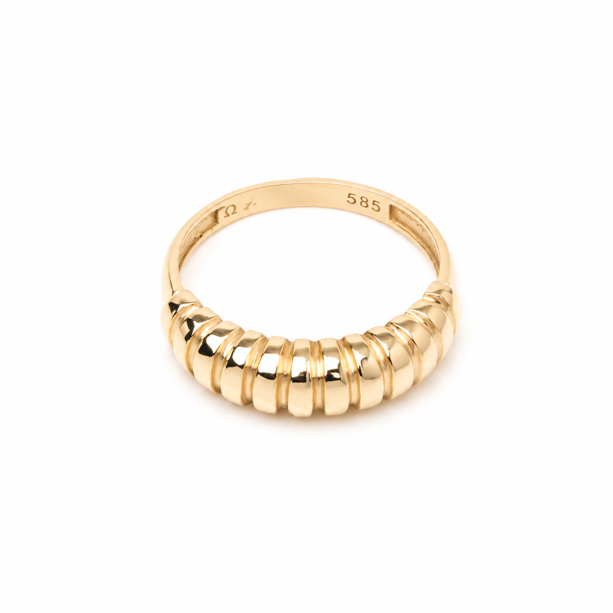 14K Gold Croissant Dome Ring: Chunky Ribbed Stacking Ring