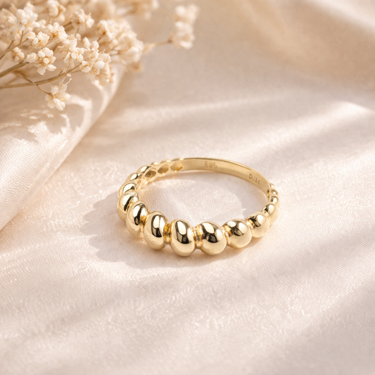 14K Solid Gold Bubble Ring: Chunky Croissant Dome Statement Ring
