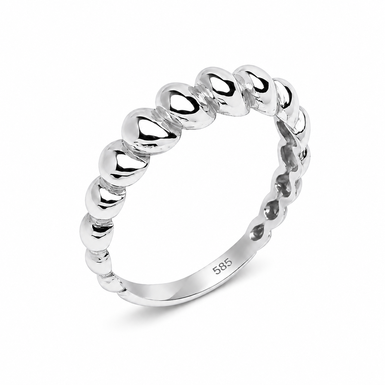 14K white Gold ring with a bubble design on a white background