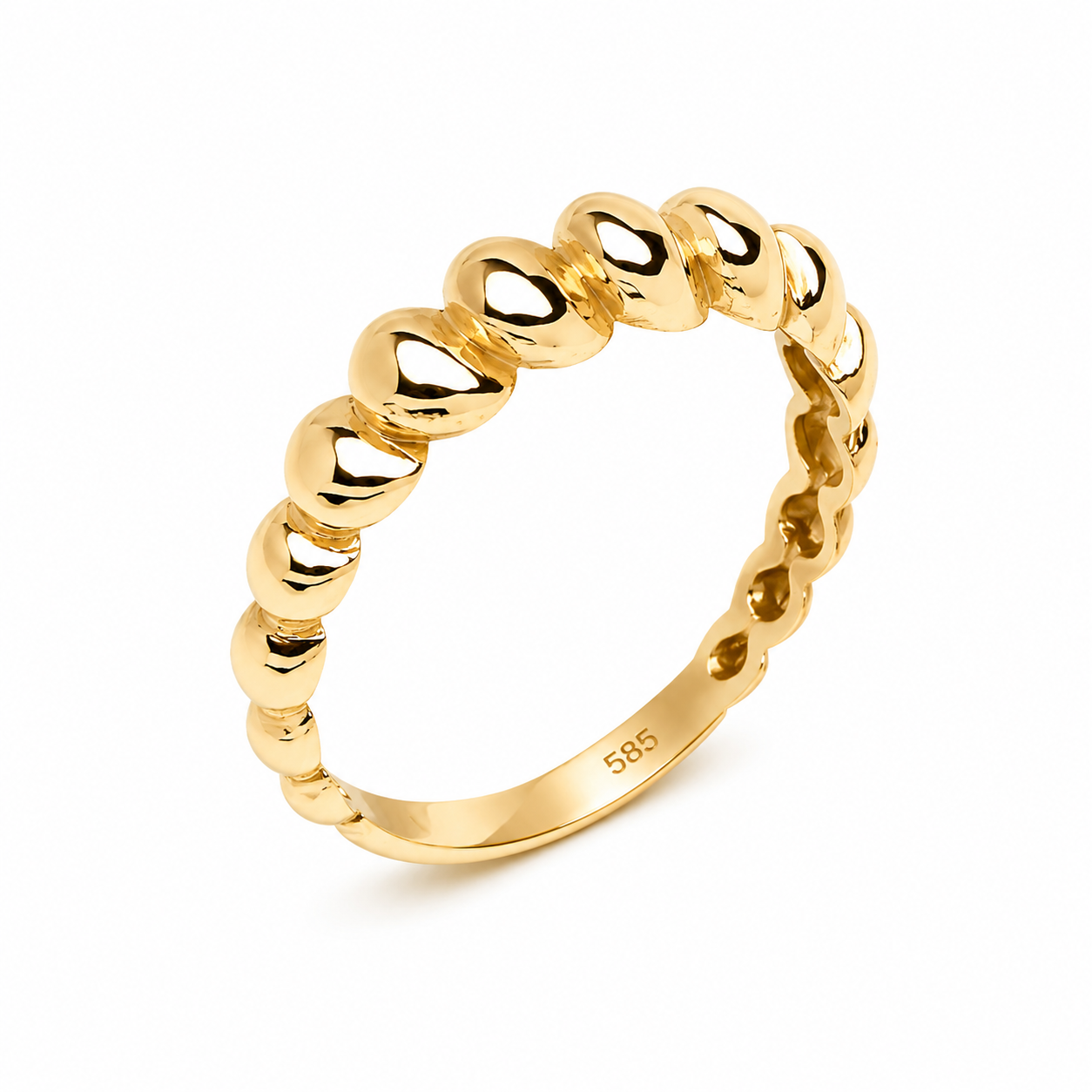 14K Gold ring with a bubble design on a white background