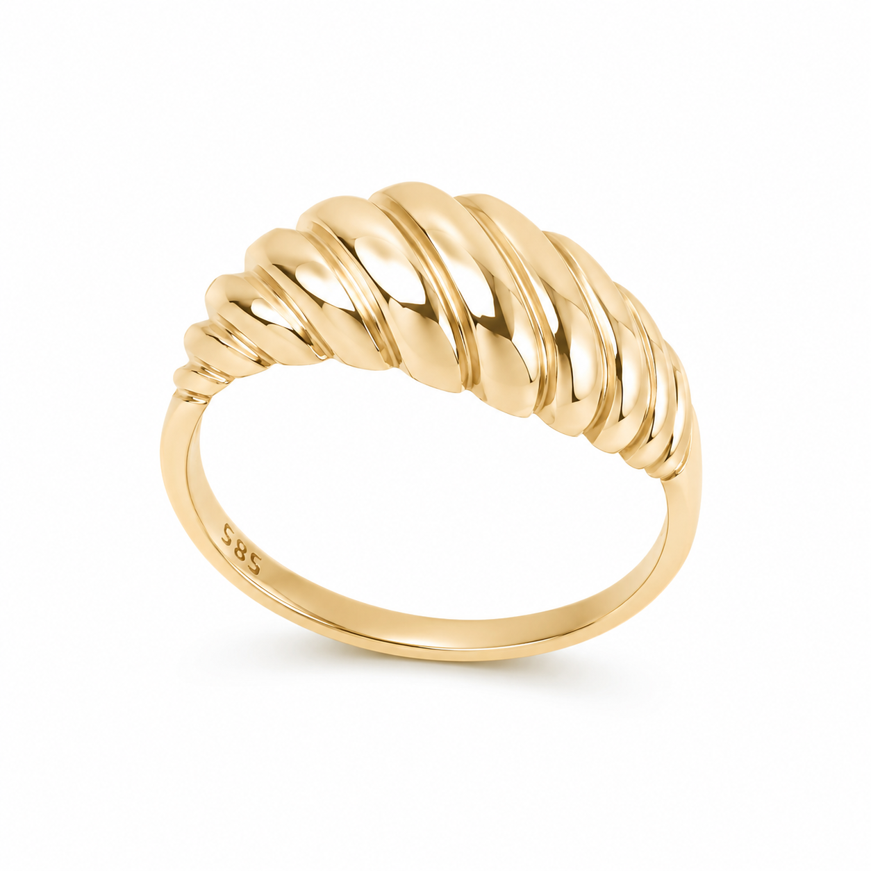 14κ Gold ring with a textured design on a white background