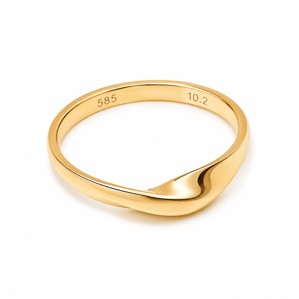 14k gold mobius ring in white background