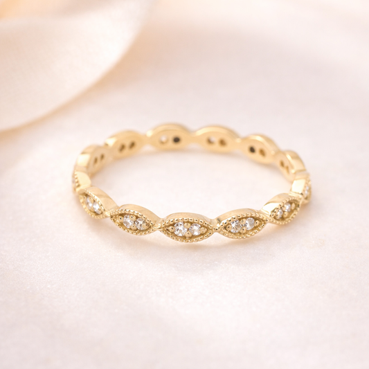 14k Solid Gold CZ Eternity Ring - Dainty Minimalist Band
