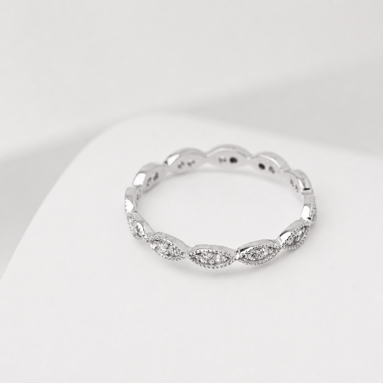 14k Solid Gold CZ Eternity Ring - Dainty Minimalist Band