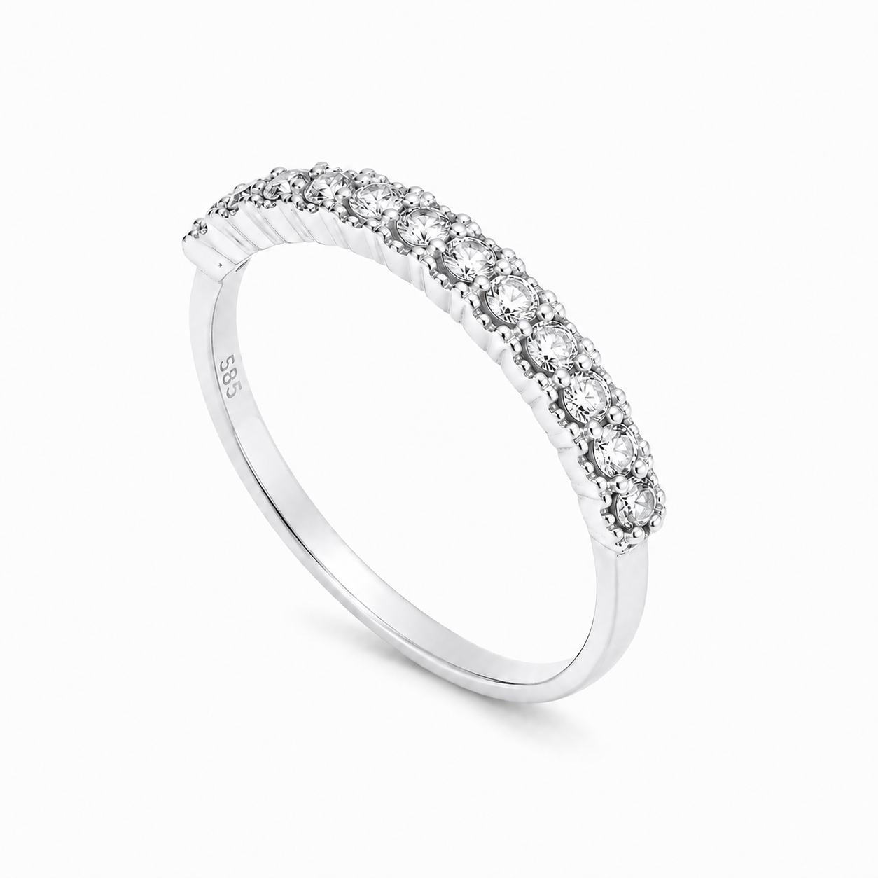 half eternity 14k white gold ring with cubic zirconia stones