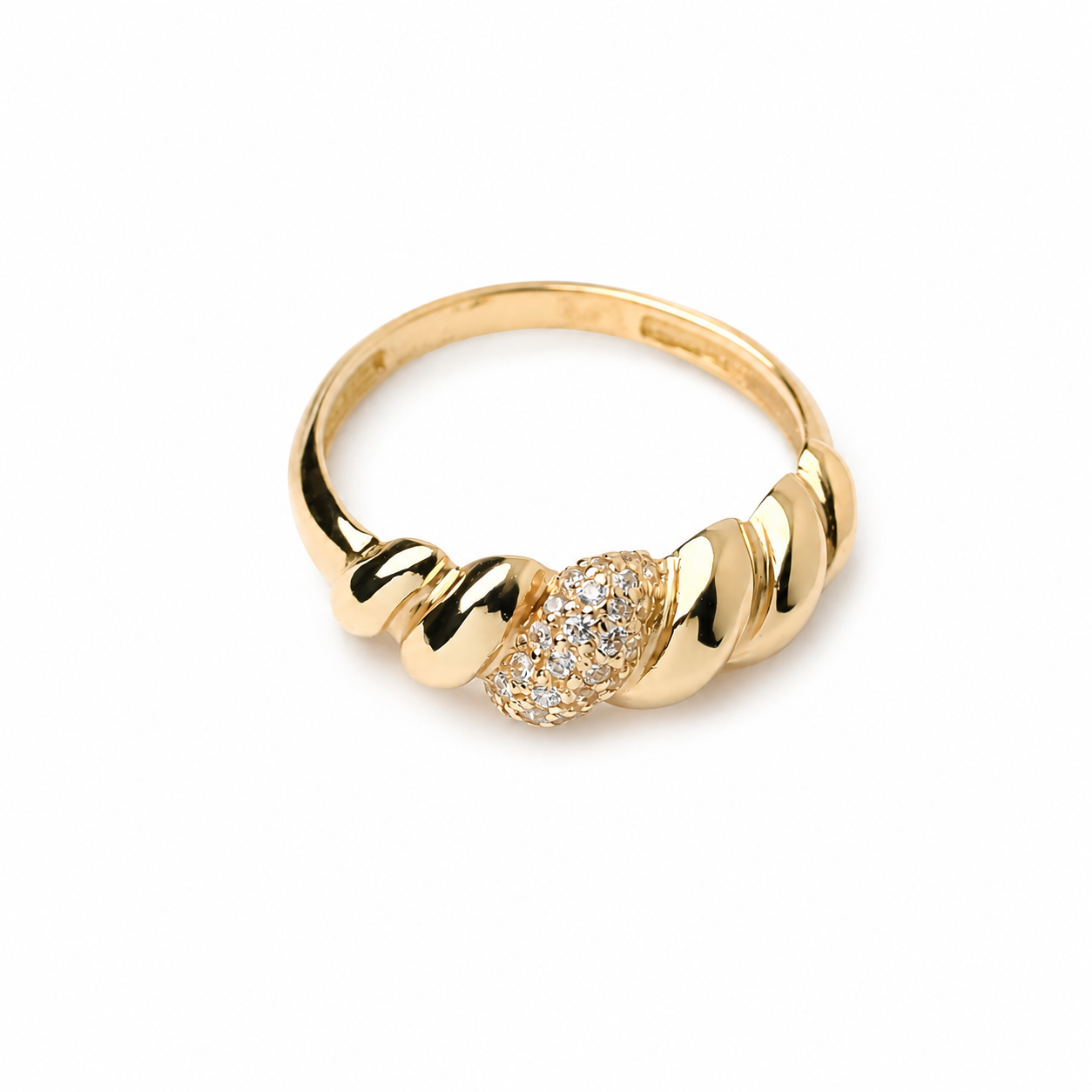 Croissant Dome Ring with Cubic Zirconia Stones in 14K Gold