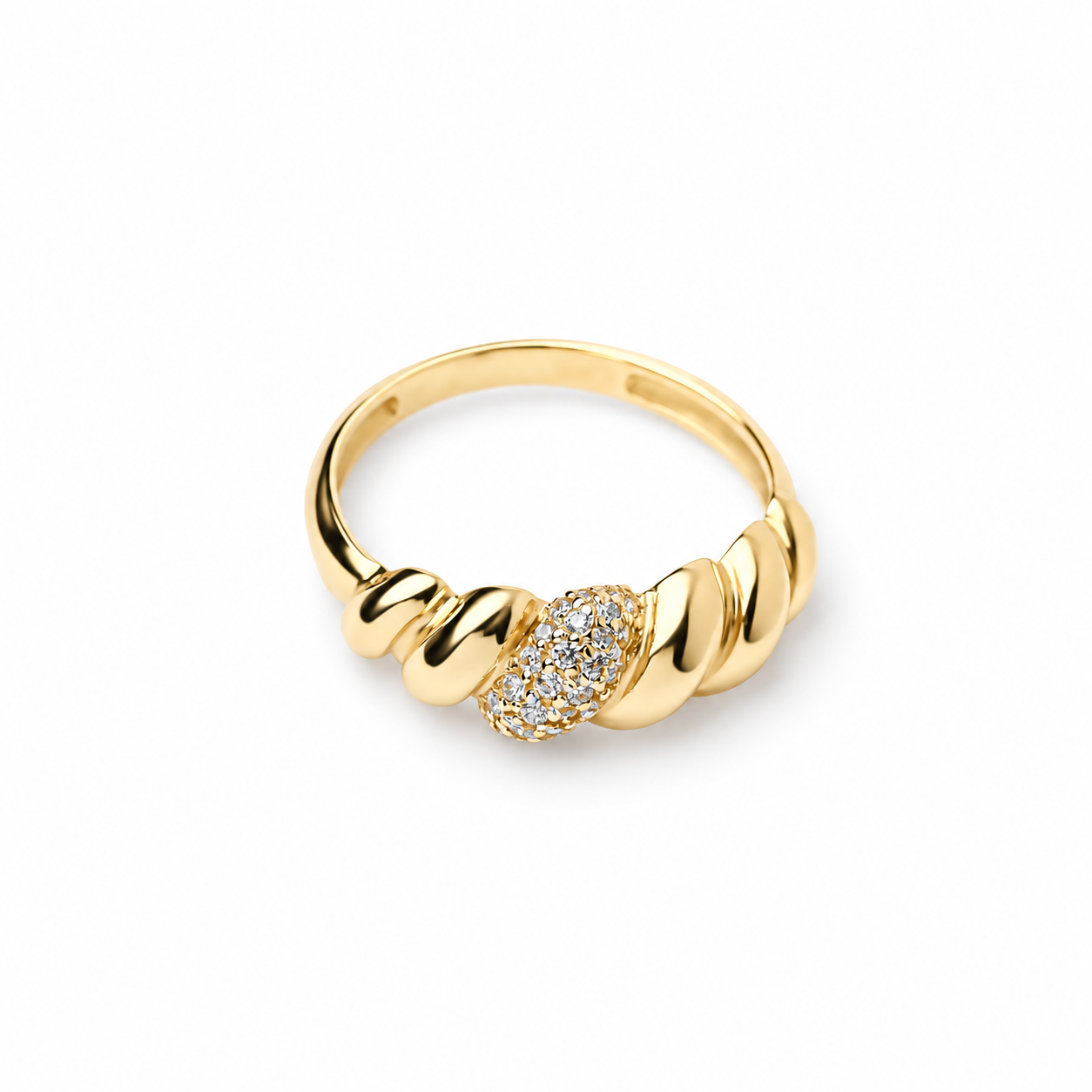 Croissant Dome Ring with Cubic Zirconia Stones in 9K Gold