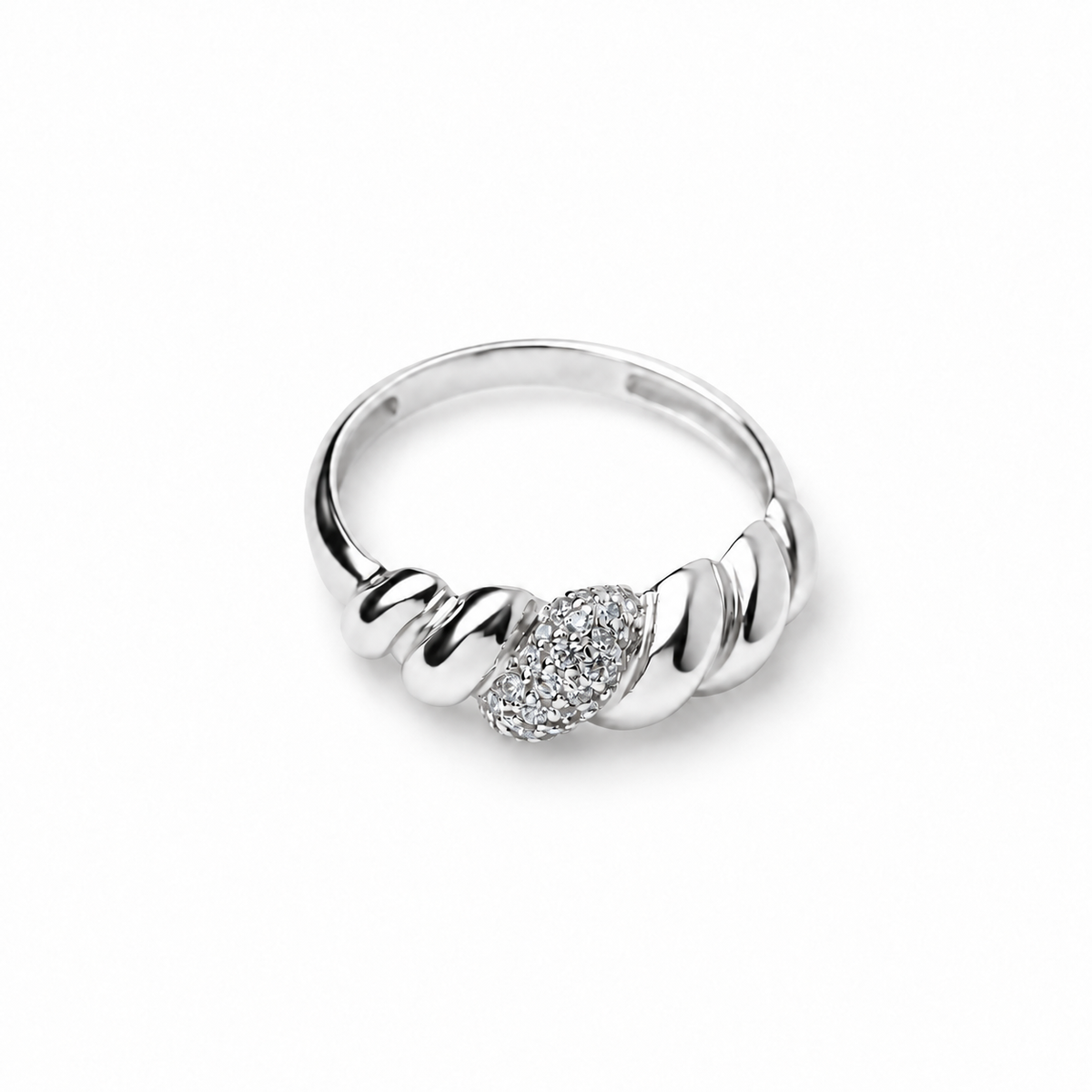 Croissant Dome Ring with Cubic Zirconia Stones in 9K Gold