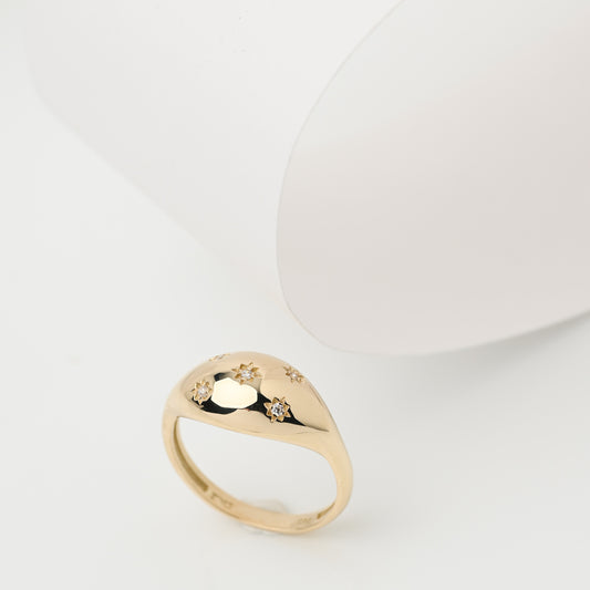 Handmade Starbursts Dome Ring in 14k Solid Gold for Women