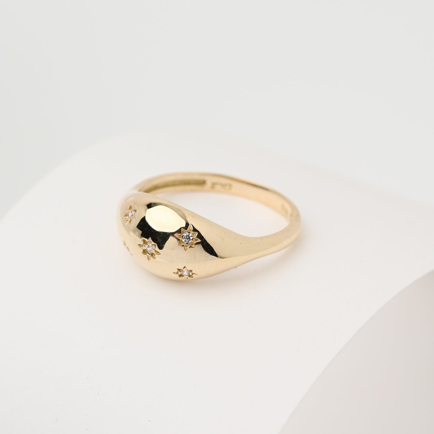 Handmade Starbursts Dome Ring in 14k Solid Gold for Women