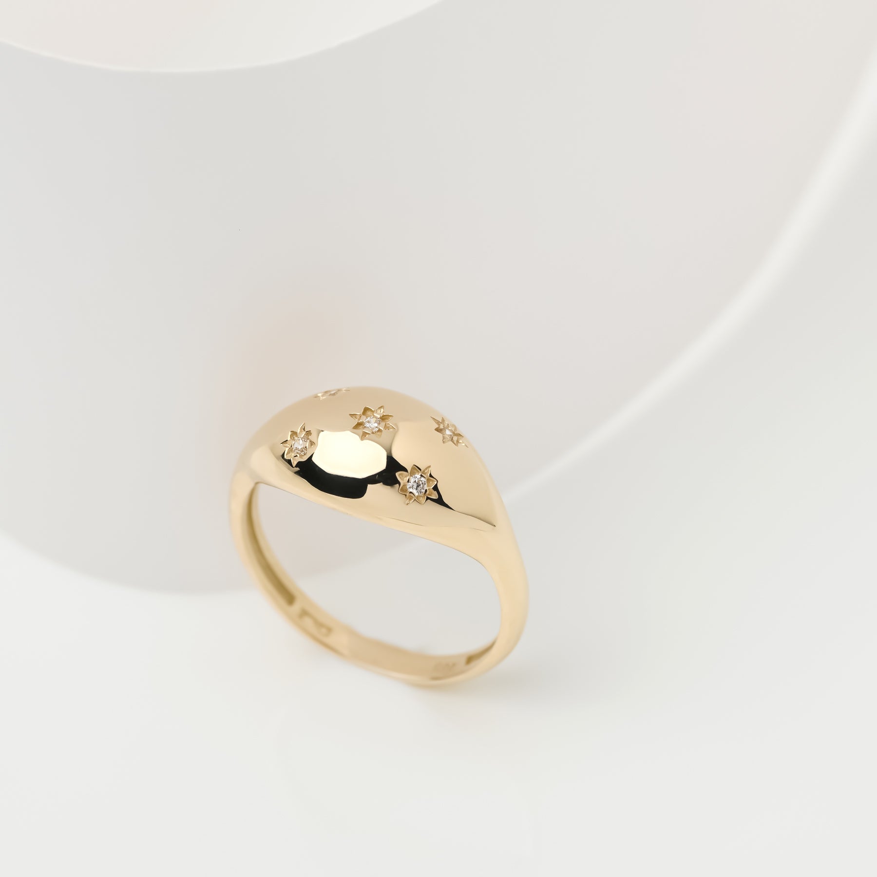 Handmade Starbursts Dome Ring in 14k Solid Gold for Women