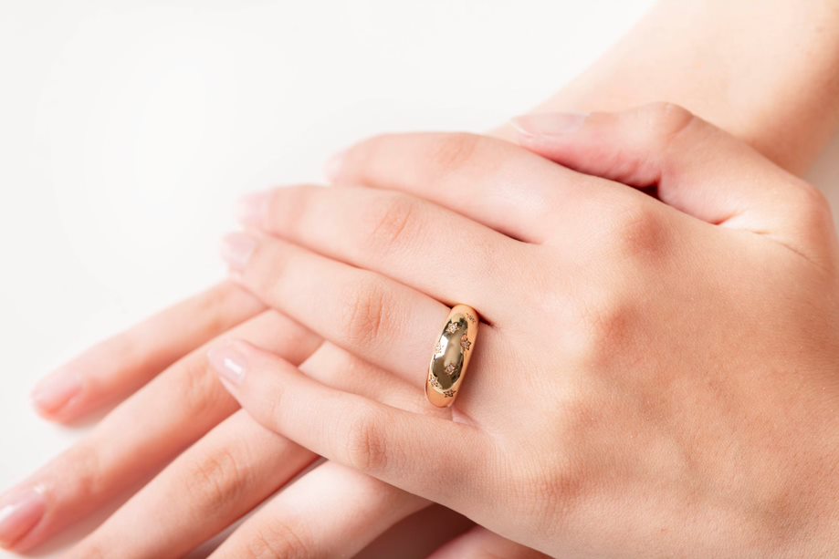 Handcrafted North Star dome ring in 14k solid gold for women.