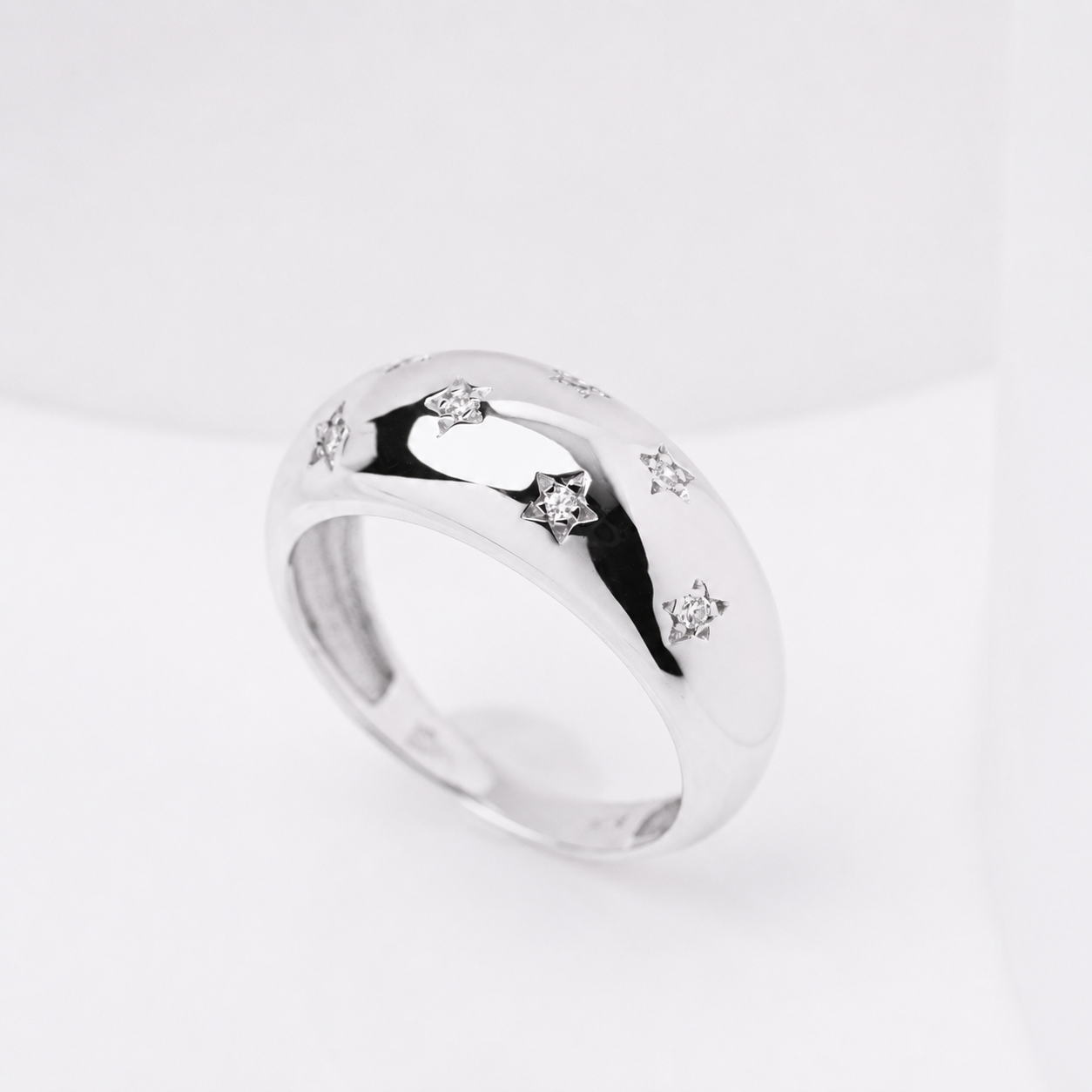 14K Solid Gold Star Dome Ring: Celestial CZ Chunky Ring