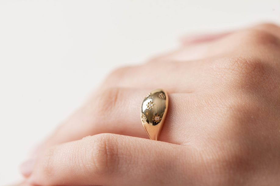 Handmade Starbursts Dome Ring in 14k Solid Gold for Women