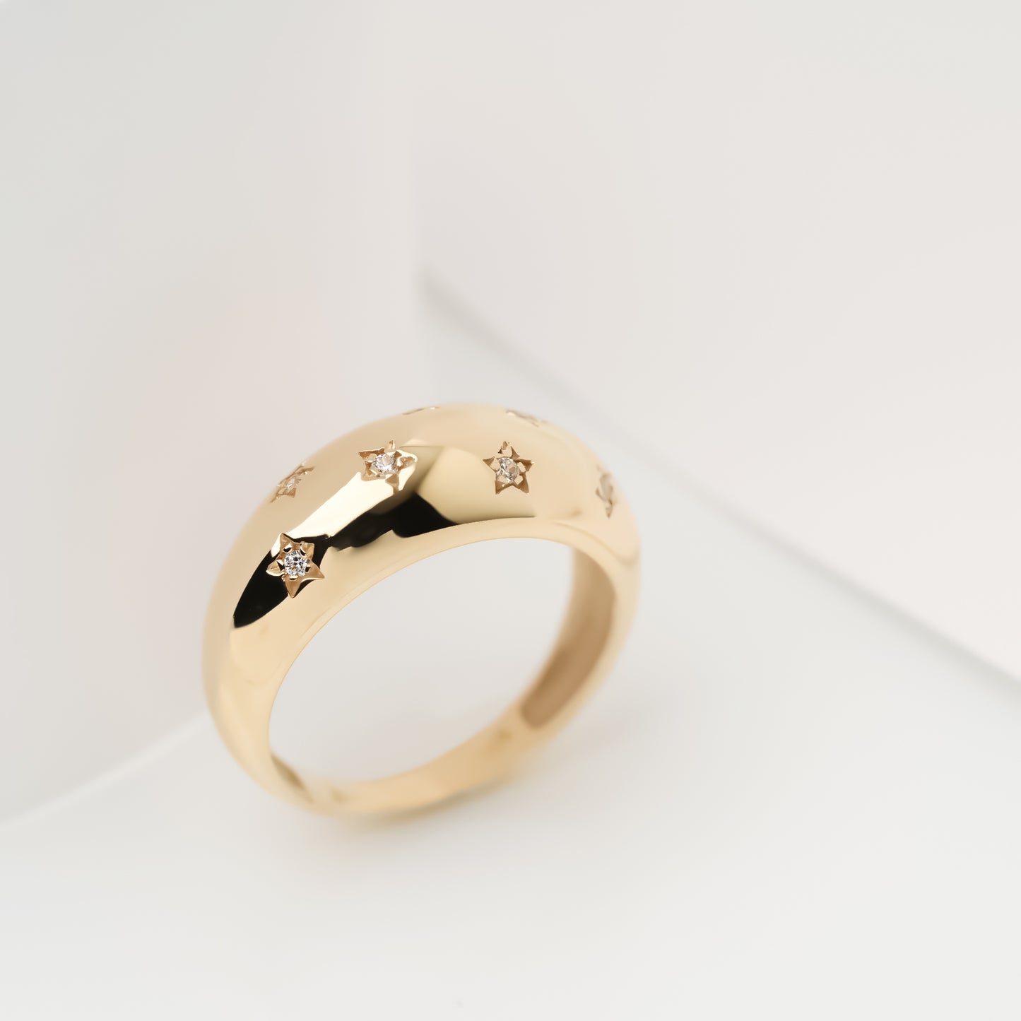 Handcrafted North Star dome ring in 14k solid gold for women.