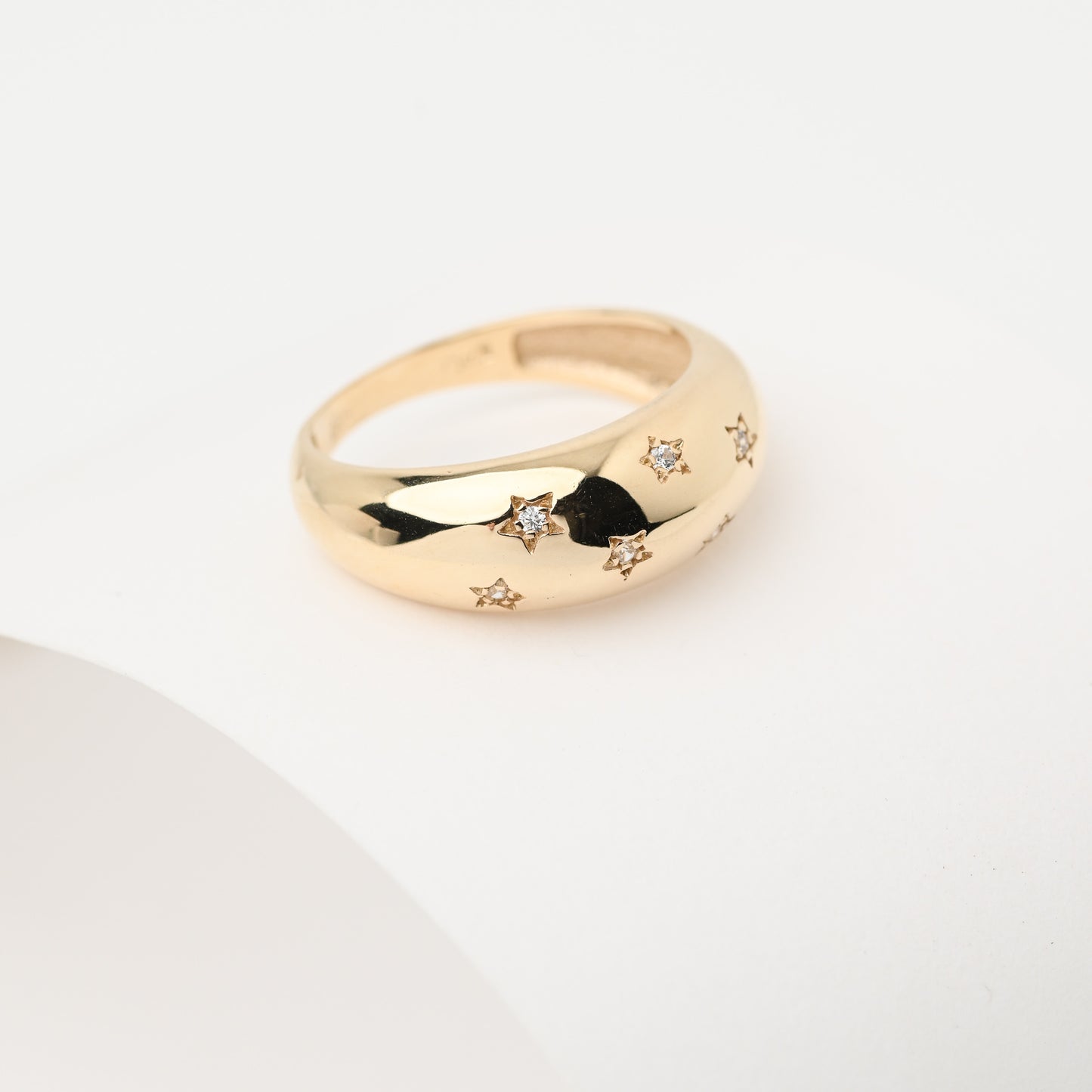 Handcrafted North Star dome ring in 14k solid gold for women.