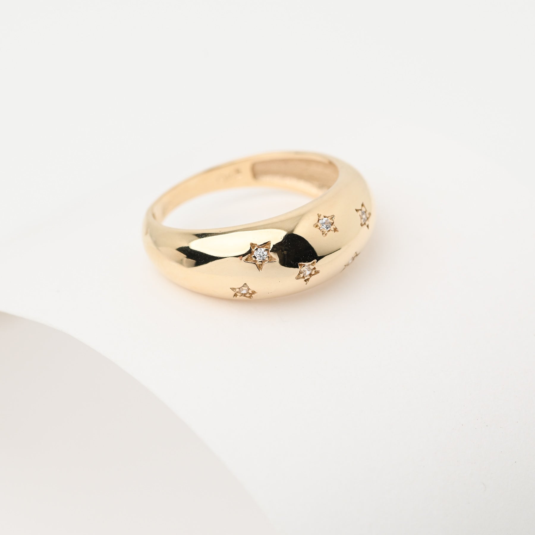 Handcrafted North Star dome ring in 14k solid gold for women.