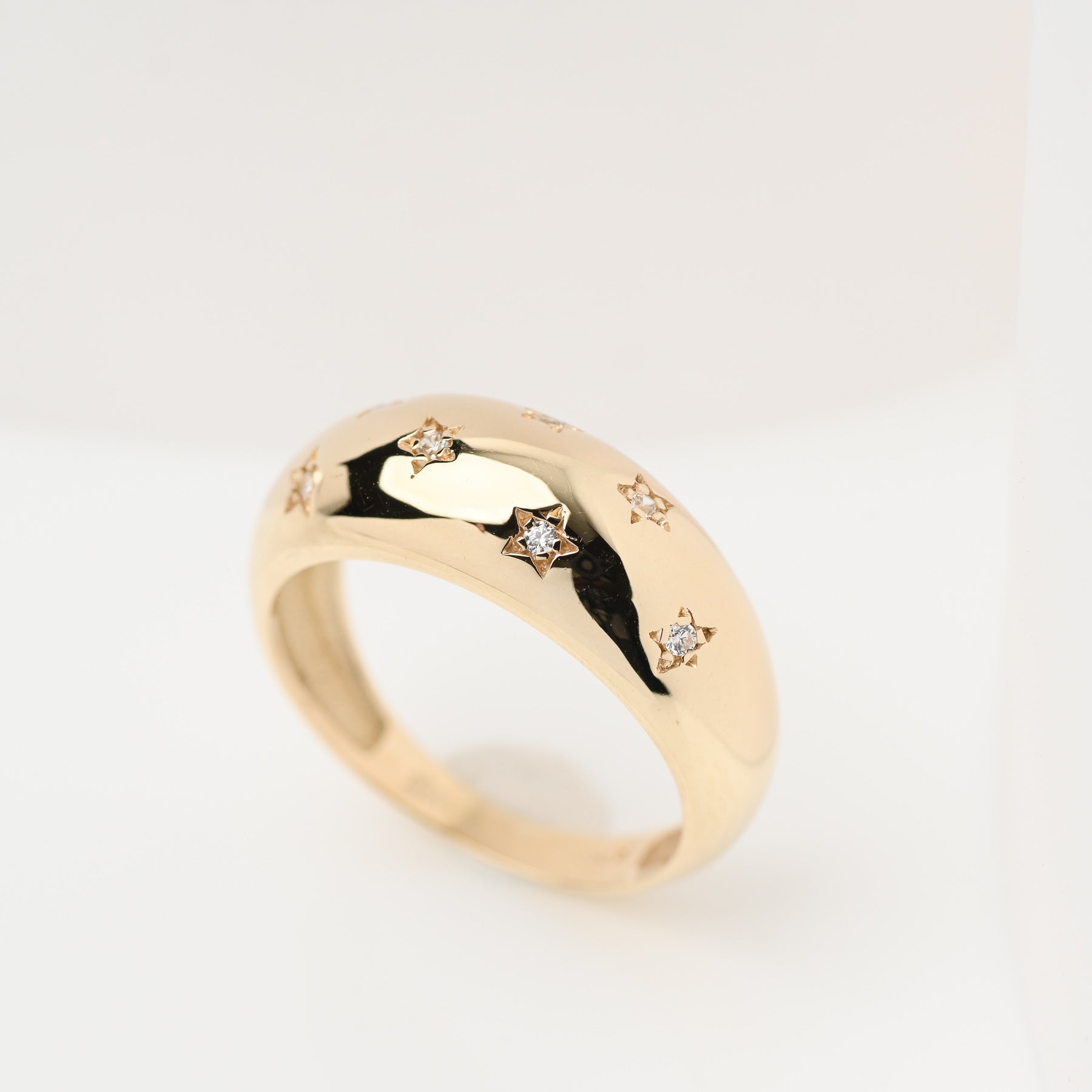 Handcrafted North Star dome ring in 14k solid gold for women.