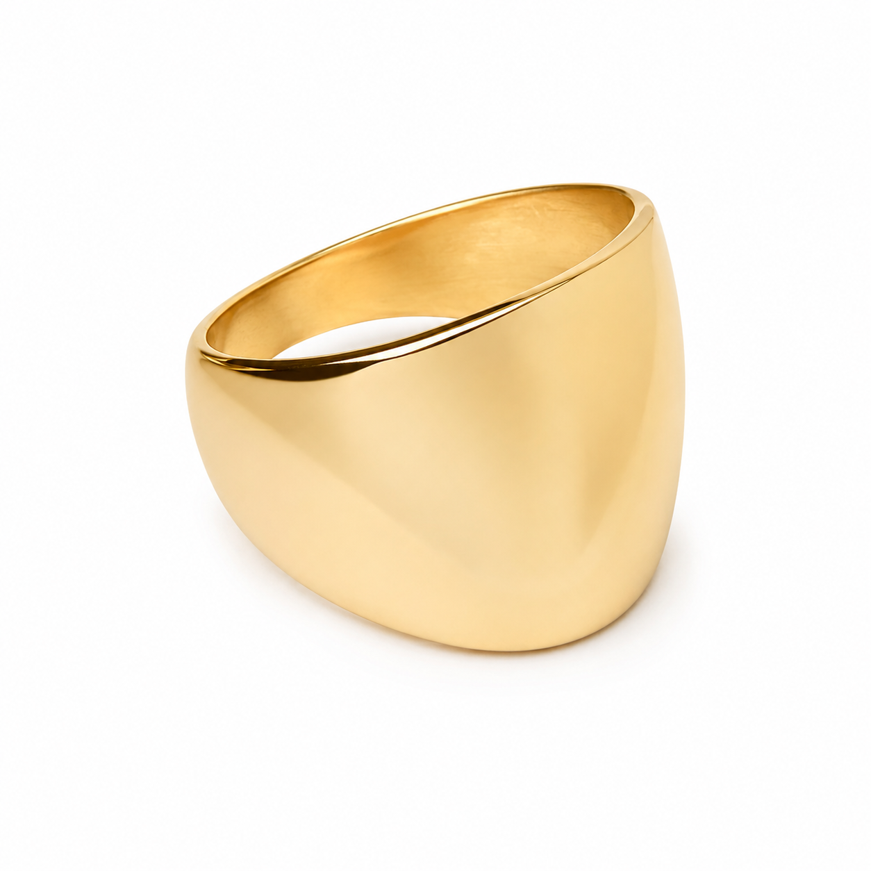 14k Solid Gold Dome Ring: Asymmetrical Signet Statement Ring