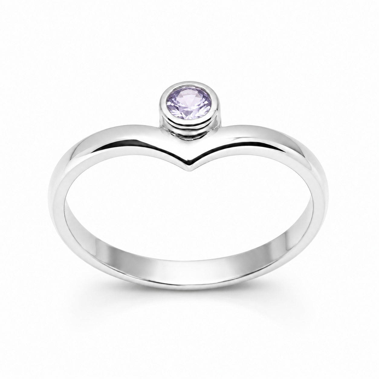 14K Gold Chevron Birthstone Ring: Minimalist V Ring