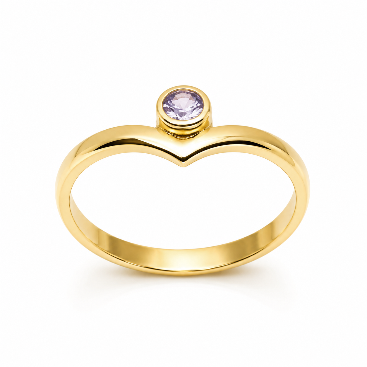 14K Gold Chevron Birthstone Ring: Minimalist V Ring