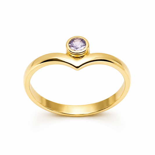 14K Gold Chevron Birthstone Ring: Minimalist V Ring