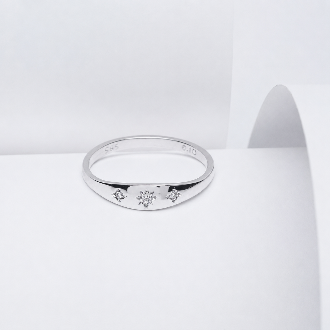 14k Solid Gold Starburst Signet Ring: Dainty Polaris Ring