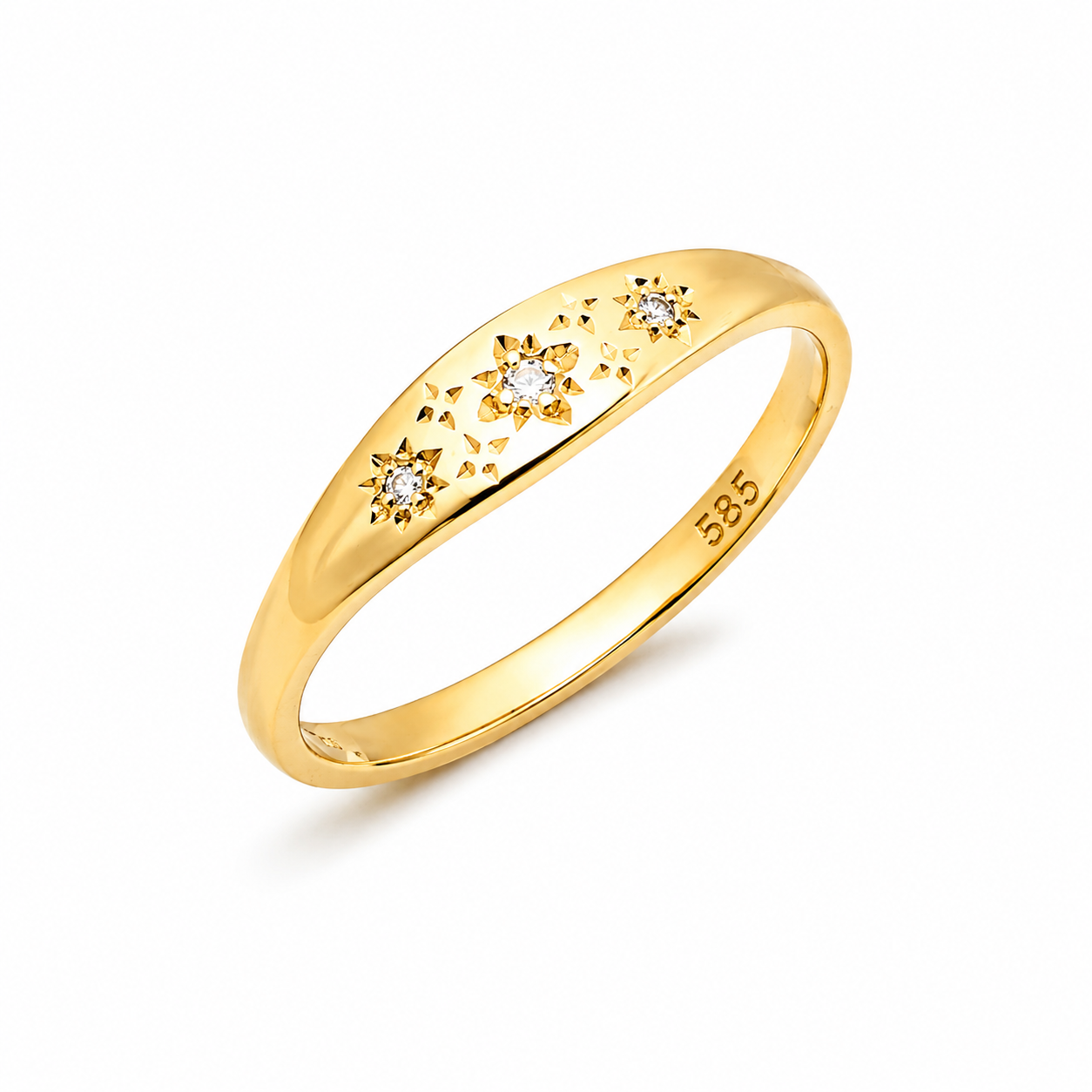 14k Solid Gold Starburst Signet Ring: Celestial Jewelry