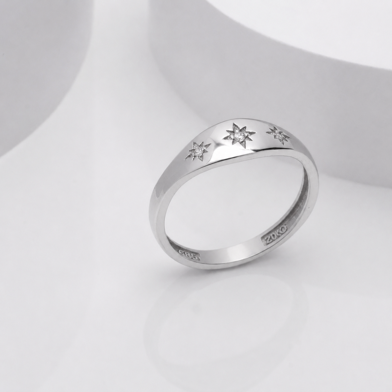 14k Solid Gold Starburst Signet Ring: Cubic Zirconia Polaris Ring